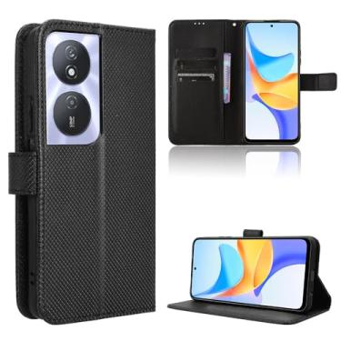 Imagem de Elubugod Compatível com Honor X7b, 90 Smart, Play 50 Plus, capa flip preta de couro sintético com suporte embutido, compartimentos para cartões, clipe para notas