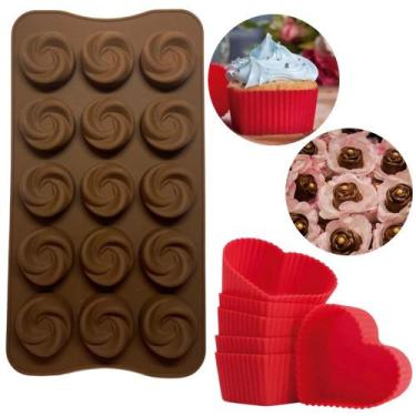 Imagem de Kit 7 Forminhas De Silicone Coracao Cupcake / Muffin E Flores Para Bom