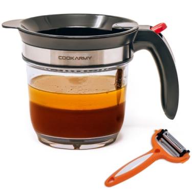 Imagem de Cook Army Separador de gordura com liberação inferior – Separador de molho de 4 xícaras para cozinhar com filtro de óleo, separador de gordura de cozinha - o acessório de cozinha perfeito mais um