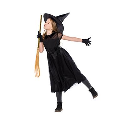 Imagem de yolsun Fantasia de bruxa para meninas, fantasia infantil clássica de bruxa, Preto, 6-7y（Suggested Height:47"-50"）