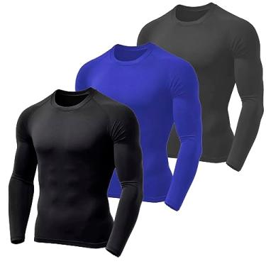 Imagem de 3 Camiseta Térmica Proteção Solar Blusa Camisa Segunda Pele UV 50+ (BR, Alfa, P, Regular, AZUL PRETO CINZA)