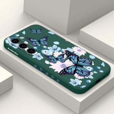 Imagem de LEECG Capa de silicone para Samsung Galaxy S23 Aurora Butterfly Green | para Samsung S23, design de padrão criativo, fina, protetora, capa de telefone S23, 6,1 polegadas
