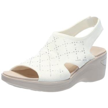 Imagem de BZees Sandália feminina casual Destiny Bright Slingback com salto alto, Tecido creme de açúcar, 38