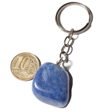 Imagem de Chaveiro Pedrinha Quartzo Azul Pedra Rolada Natural Prateado