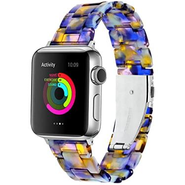 Imagem de YISIWERA Pulseira de relógio de resina compatível com Apple Watch séries 7, 6, 5, 4, 3, 2 e 1, Sport SE, pulseira de substituição de 42 mm, 44 mm e 45 mm, luz solar, azul oceano