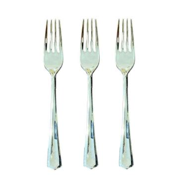 Imagem de Kit 60 Garfos Descartáveis De Luxo Em Plástico Prata 18Cm