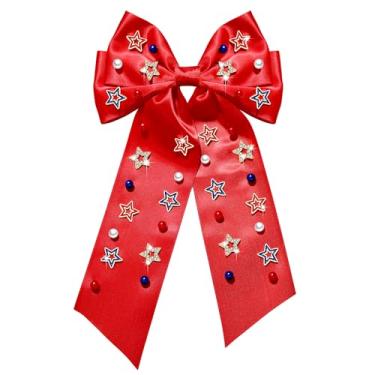 Imagem de 4 de julho Grampos de cabelo femininos bandeira americana estrela patriótica laço de cabelo vermelho branco azul EUA strass laços de cabelo 4 de julho acessórios de cabelo roupas lembranças de festa