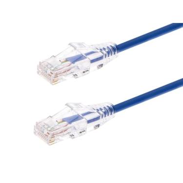 Imagem de Monoprice Cabo Ethernet Cat6 – 7,6 m – Azul | RJ45 Stranded 550MHz UTP CMR Riser Classificado Fio de cobre puro 28AWG – Série SlimRun