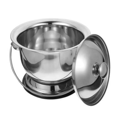Imagem de Baoblaze Pote noturno com tampa, comadre, copo de cuspe, aço inoxidável, portátil, doméstico, interior, urina, pote de câmara portátil, escarradeira
