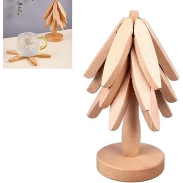 Imagem de Trivets de madeira para armazenamento dobrável Trivet Table Pad Tree Shape Trivet Set Coaster for Hot Dishes Bowl Teapot Hot Pot (UMA)