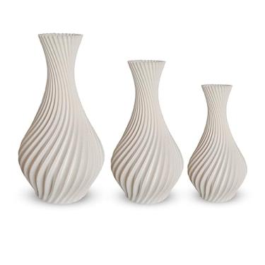 Imagem de Kit 3 Vasos espirais para Plantas Artificais - Jarro vaso Espiral - Decoração Sala (Branco)