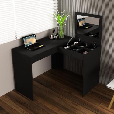 Imagem de Penteadeira e Escrivaninha de Canto Espelho PE2021 Tecnomobili - Preto