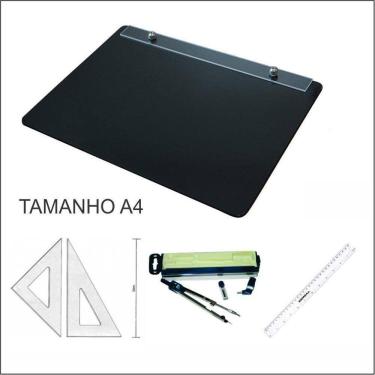 Imagem de Kit Desenho Técnico Prancheta A4 Preto Esquadro 26Cm Cis170