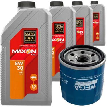 Imagem de 4 Óleo Sintético 5W30 Maxon e Filtro Wega HB20 1.0 12V Flex