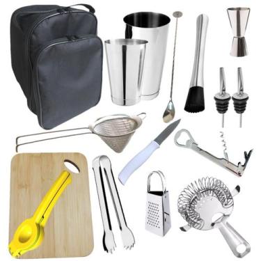 Imagem de Kit Bartender C Bolsa Colher Bailarina Coqueteleira 16pç B2+ - NLS