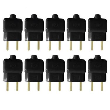 Imagem de Kit 10 Plug Tomada Pino Macho Prensa Cabo 2P Preto 10A 250V - Ilu