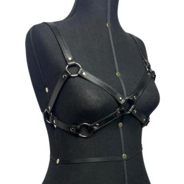 Imagem de Harness Bra Arreio Peito Feminino Lingerie Couro Preto Dominadora Sens