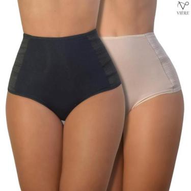 Imagem de Kit 2 Calcinha Cintura Alta Modeladora Redutora Culote Viére, G, Preto