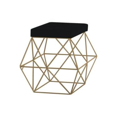 Imagem de Puff Decorativo Sala de Estar Base Gold Trixie Veludo Preto G41 - Gran