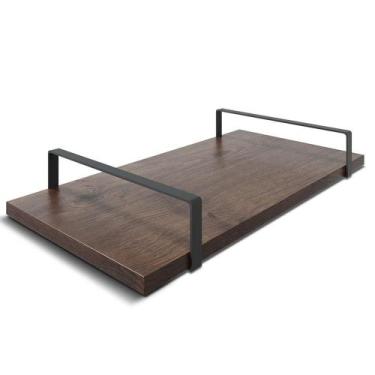 Imagem de Bandeja Decorativa 25x50cm Borda Infinita Castanho Com Alça Preta - Lu