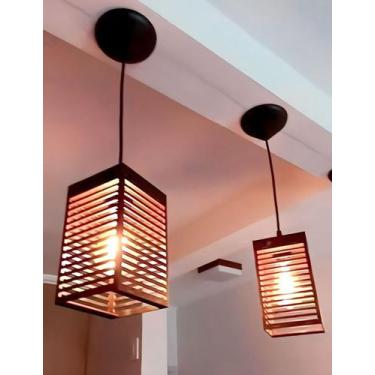Imagem de Kit 2 Pendentes Luminarias De Teto Oriental De Madeira Preto Com Fiaçã