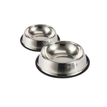 Imagem de Comedouro vasilha pet ração água inox cães gato 2x180ml - mmcomercio