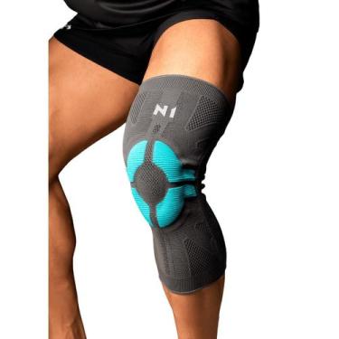 Imagem de Joelheira PRO Knit 3D Cinza com Azul Turquesa N1 Sport, G