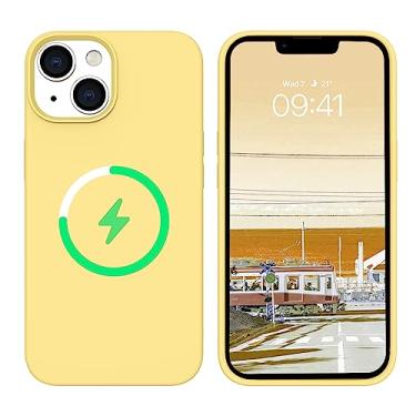 Imagem de BENTOBEN Capa de telefone para iPhone 14 compatível com Magsafe, capa de silicone macio de silicone de borracha de gel macio à prova de choque forro de microfibra dura proteção contra quedas para meninas mulheres meninos capa para iPhone 14, amarela