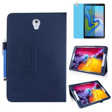 Imagem de Capa de couro fina para Samsung Galaxy Tab A 10,5 polegadas 2018 (SM-T590 T595 T597), suporte multiângulo, capa protetora completa para tablet com caneta Stylus, película de tela (azul)