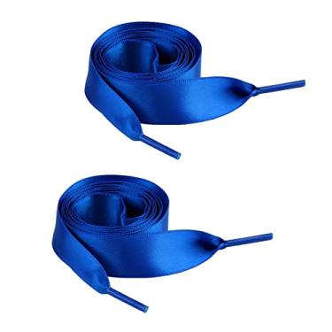 Imagem de LHXVQZW Cadarços de fita de cetim, 2 pares, cadarços planos de 0,9 cm de largura para mulheres e meninas sapatos botas cordas de sapato, Azul royal, 80 cm/31.5 inch