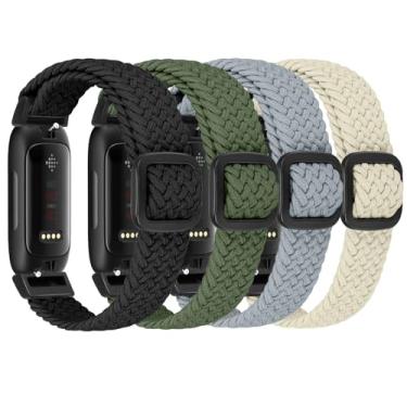Imagem de FTYQUEE Pacote com 4 pulseiras trançadas elásticas ajustáveis compatíveis com Fitbit Inspire 3/Inspire 2/Inspire HR/Inspire/Ace 3/Ace 2, para mulheres e homens, pulseiras esportivas de tecido de nylon