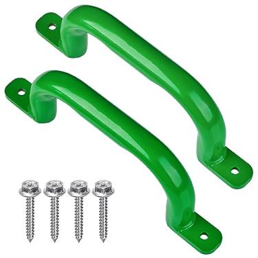 Imagem de Purife alças de segurança de campo de jogos sólidas de metal 25,4 cm (1 par), alças de pegador de parquinho verde, guidão de segurança para crianças, barra para brinquedo, academia de selva, moldura de escalada, casa de árvore - 185 kg