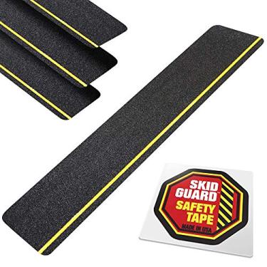 Imagem de SKID GUARD Tiras antiderrapantes para escada de 15,24 x 60,96 cm (pacote com 4) antiderrapante com listras amarelas refletoras de 1/4" 4 tiras pré-cortadas para escadas e mais