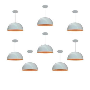 Imagem de Kit 8 Luminária Pendente Meia Lua 24cm Com Interior Laranja Fiação 110
