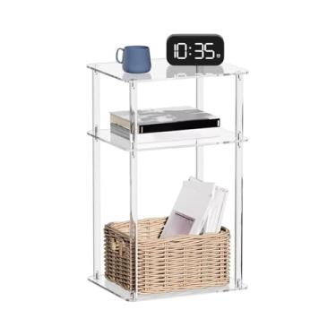 Imagem de Mesa de Cabeceira de 3 Camadas, Mesa de Cabeceira de Acrílico Branco de 23,6 pol. Com Design de Canto Redondo, Prateleira Aberta, Mesa Lateral Estreita Pequena para Quarto, Sala