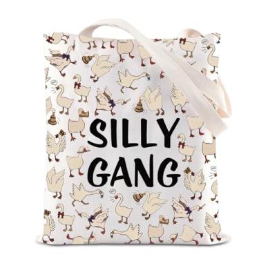Imagem de KUIYAI Bolsa de lona inspirada em gangues Silly Goose Bumps Silly Goose Club, presente engraçado de jogo de ganso presente para amantes de patos de ganso, Sillygangtotes