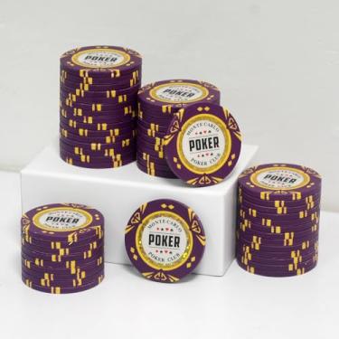 Imagem de JIESITE Fichas de pôquer de argila de 14 gramas Monte Carlo fichas de pôquer grau cassino fichas em branco para Texas Hold'em, Blackjack Poker Games Pacote com 50 peças (Q roxo)