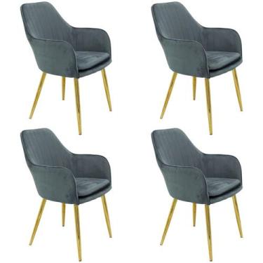 Imagem de Kit 4 Cadeiras Poltrona Lines Base Dourada Recepção Sala Suede - Liant