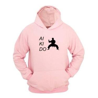 Imagem de Moletom Masculino Capuz Canguru Estampa Aikido Conforto - Ragor, Rosa,