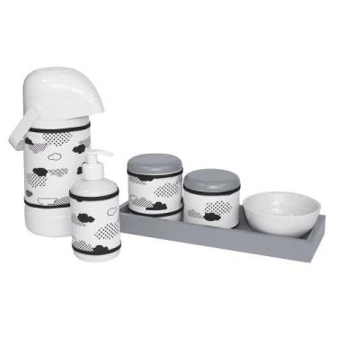 Imagem de Kit Higiene Slim Cinza Garrafa Grande Capa Nuvem Black Quarto Bebê Inf