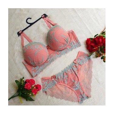 Imagem de Conjunto Plus Size Lingerie Renda Bicolor Alças Reforçadas Com Bojo - 