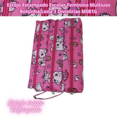 Imagem de Estojo Estampado Escolar Feminino Multiuso Bolsinha Lona 3 Divisórias 