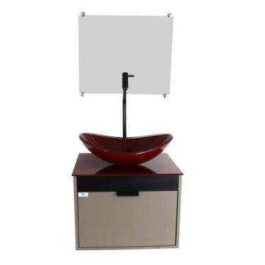 Imagem de Gabinete Armário Banheiro 40cm Cuba Oval Vermelha com Espelho - Cubas 