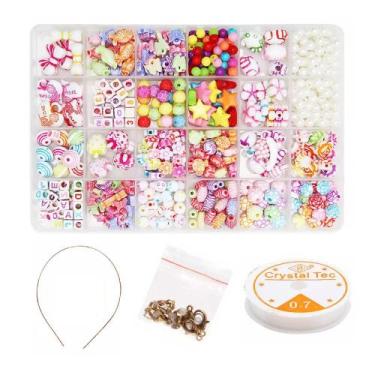 Imagem de Kit Miçanga Colorida Pulseira Infantil 550 Pç + Fio Silicone - Levolpe