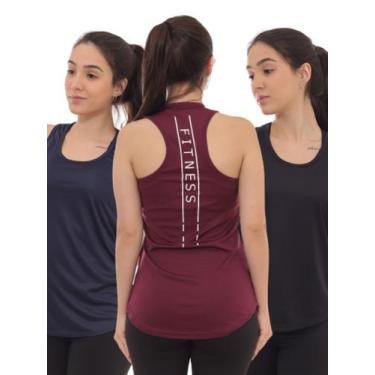Imagem de Kit 3 Peças - Camiseta Regata Feminina Dry Fit Estampada Poliester Aca