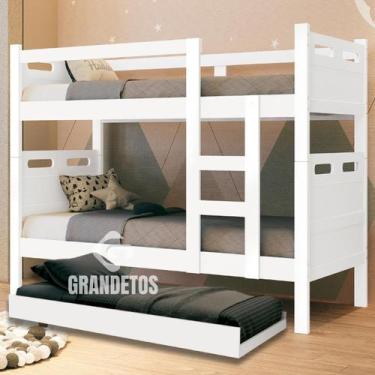 Imagem de Beliche com Cama Auxiliar Jaspe Treliche MDF - Grandetos, Branco
