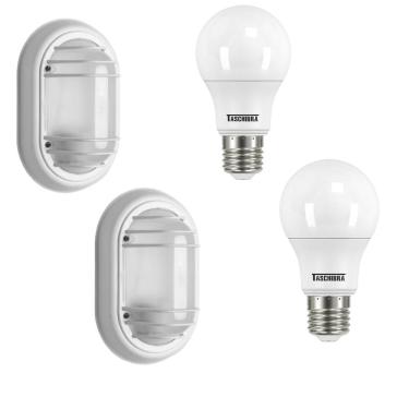 Imagem de Kit 2 Luminárias Arandelas Tartaruga Suprema Branca com Lâmpada 9w 6500k - Taschibra