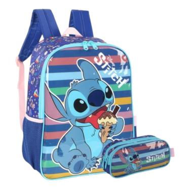 Imagem de Kit Mochila Escolar Lilo & Stitch Costas Estojo Infantil-Unissex