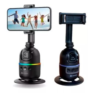 Imagem de gimbal, suporte para celular, 360°, reconhecimento facial, rotação automática, gravações, lives, fotos, estabilizador inteligente, Bluetooth, portátil, compatível com Android e iOS