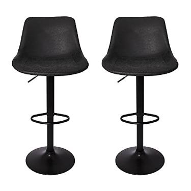 Imagem de Kit 02 Banquetas Alta para Cozinha Bar Bancada Suporta até 120kg Base com Pintura Eletrostática Giratória Roma Vintage Preta